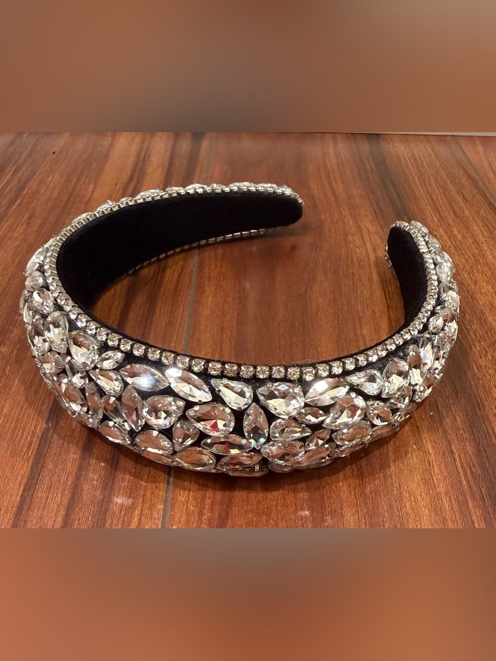 Crystal Rhinestone Padded Headband Velvet Bejeweled Statement Crown